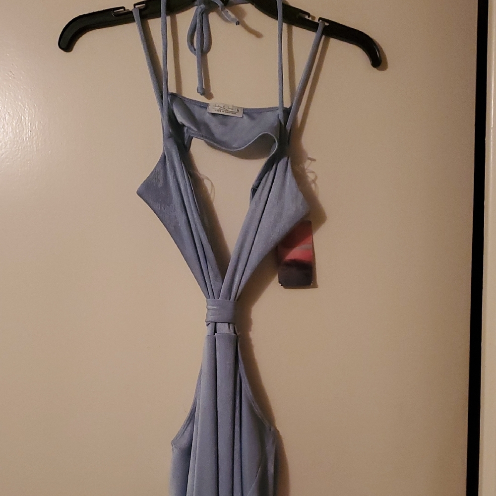 Stylish Light Blue Halter Dress